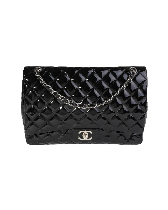 Chanel Black Quilted Patent Leather Maxi Classic Double Flap Bag