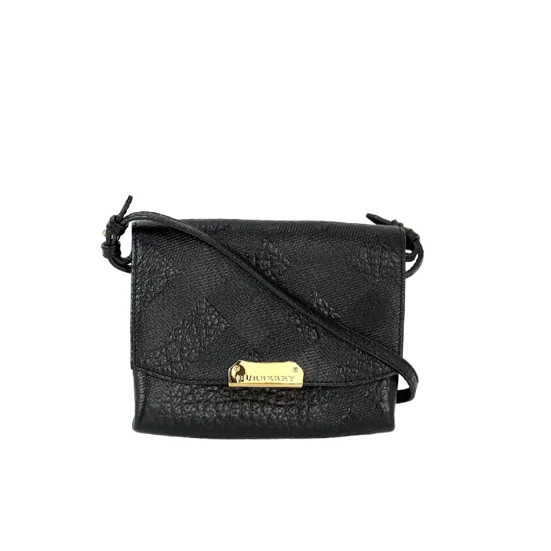 Burberry Signature Grain Leather Check Embossed Langley Black Crossbody