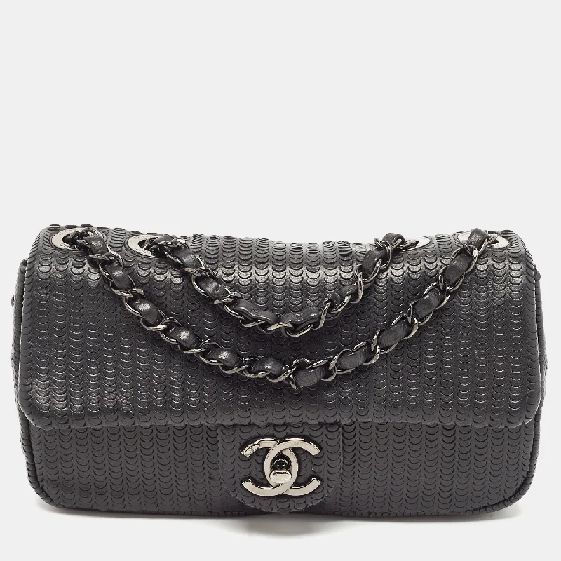 Chanel Black Embossed Leather Small Classic Single Flap Bag