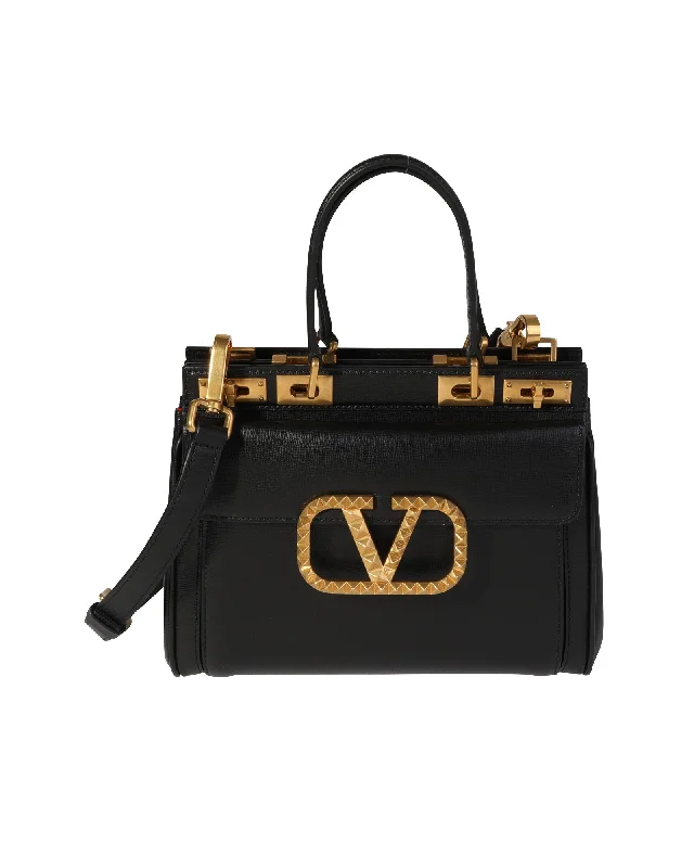 Valentino Alcove Black Grainy Calfskin Small Rockstud Bag