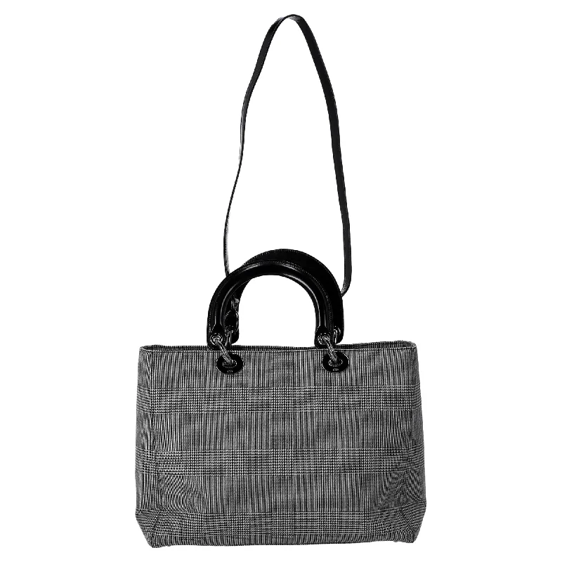 Dior Large Lady Dior Houndstooth Print Hand Bag in Canvas