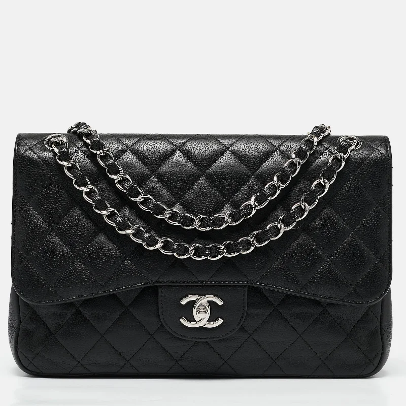 Chanel Black Quilted Caviar Leather Jumbo Classic Double Flap Bag