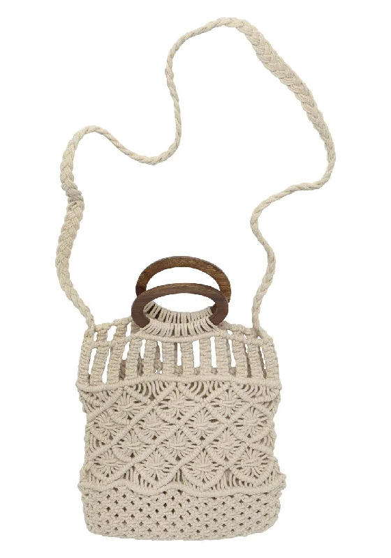 LASCANA Women's Macrame Convertible Crossbody Bag, Ivory, O/S