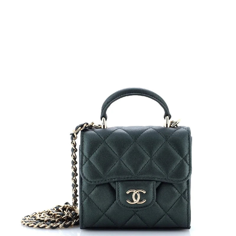 Square Classic Flap Top Handle Clutch with Chain Quilted Lambskin