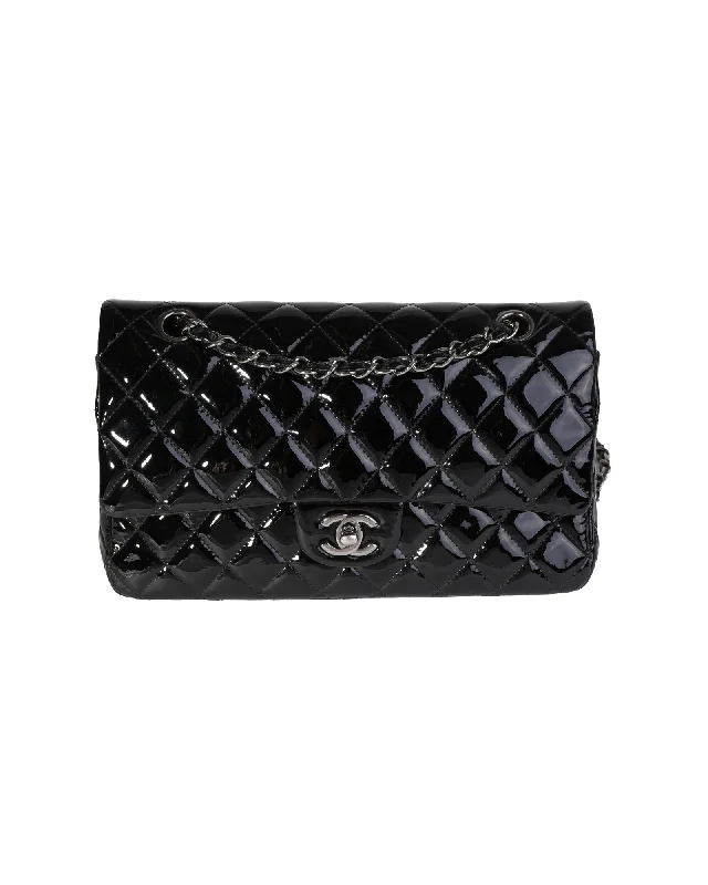 Chanel Black Quilted Patent Leather Medium Classic Double Flap Bag