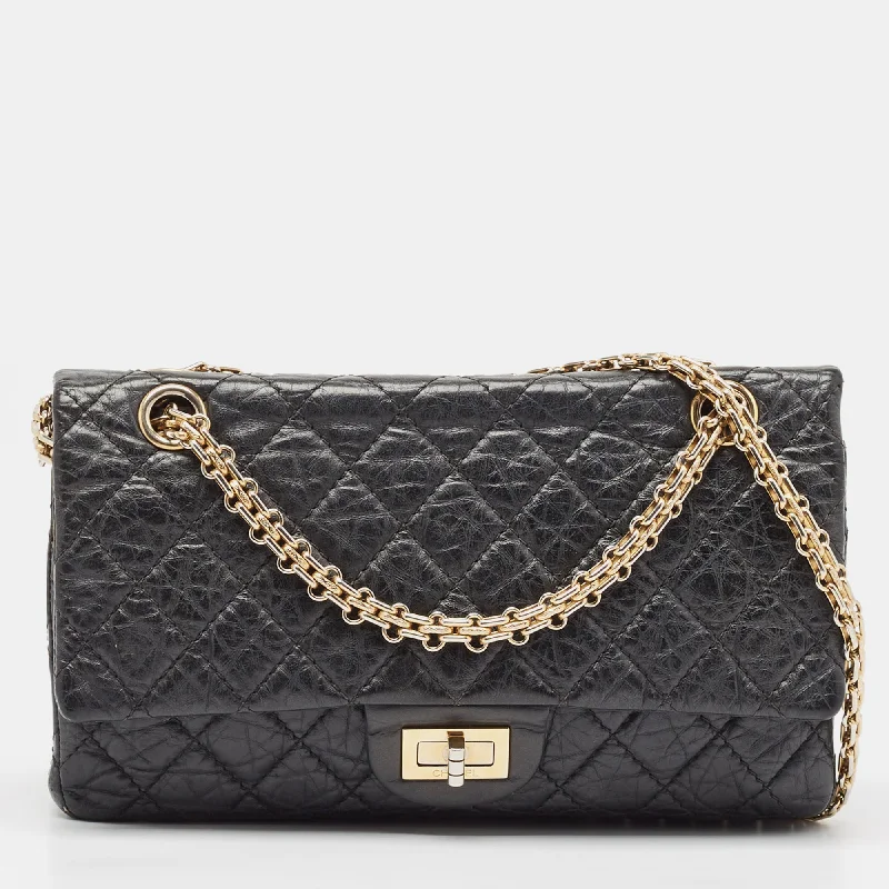 Chanel Black Quilted Aged Leather Classic 225 Reissue 2.55 Flap Bag