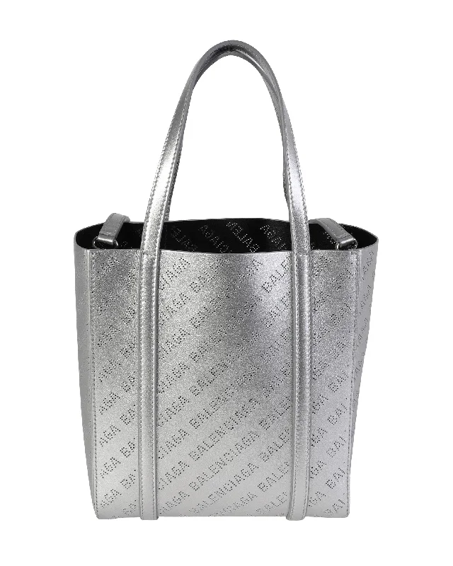 Balenciaga New Silver Calfskin Logo Perforated XXS Everyday Tote