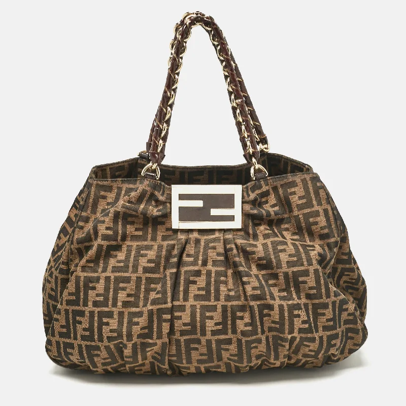 Fendi Zucca Canvas And Patent Leather Large Mia Shoulder Bag