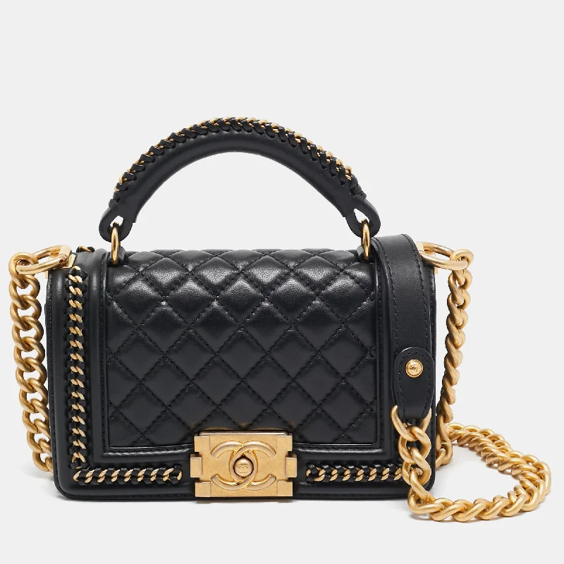 Chanel Black Quilted Leather Small Chain Around Boy Flap Bag