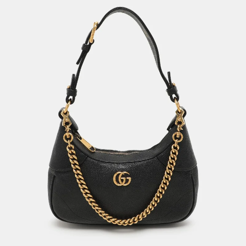 Gucci Black Leather Small Aphrodite Shoulder Bag