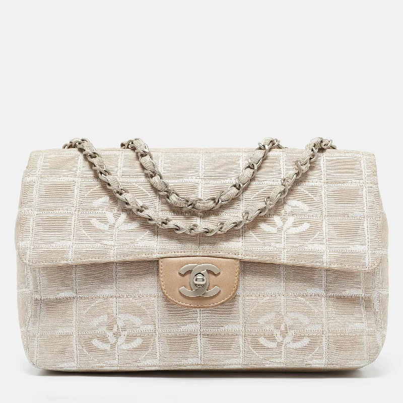 Chanel Beige Cube Quilted Fabric Medium Cc Travel Line Flap Bag