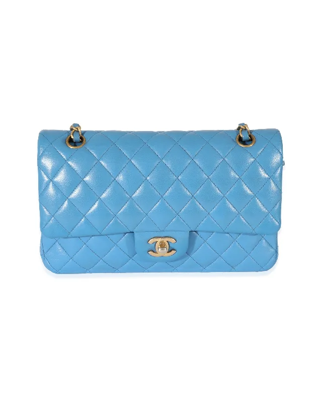 Chanel Lambskin Blue Quilted Medium Double Flap Bag