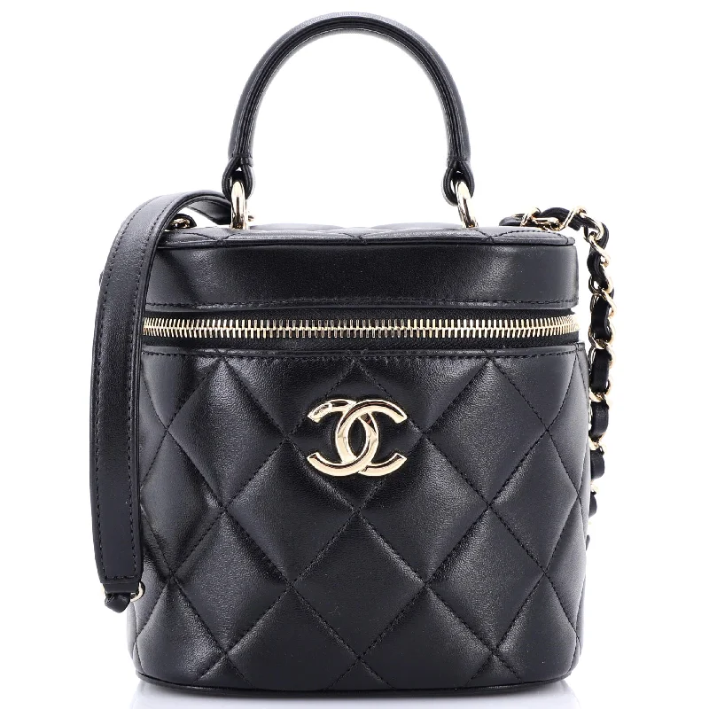 Trendy CC Top Handle Vanity Case Quilted Lambskin Small