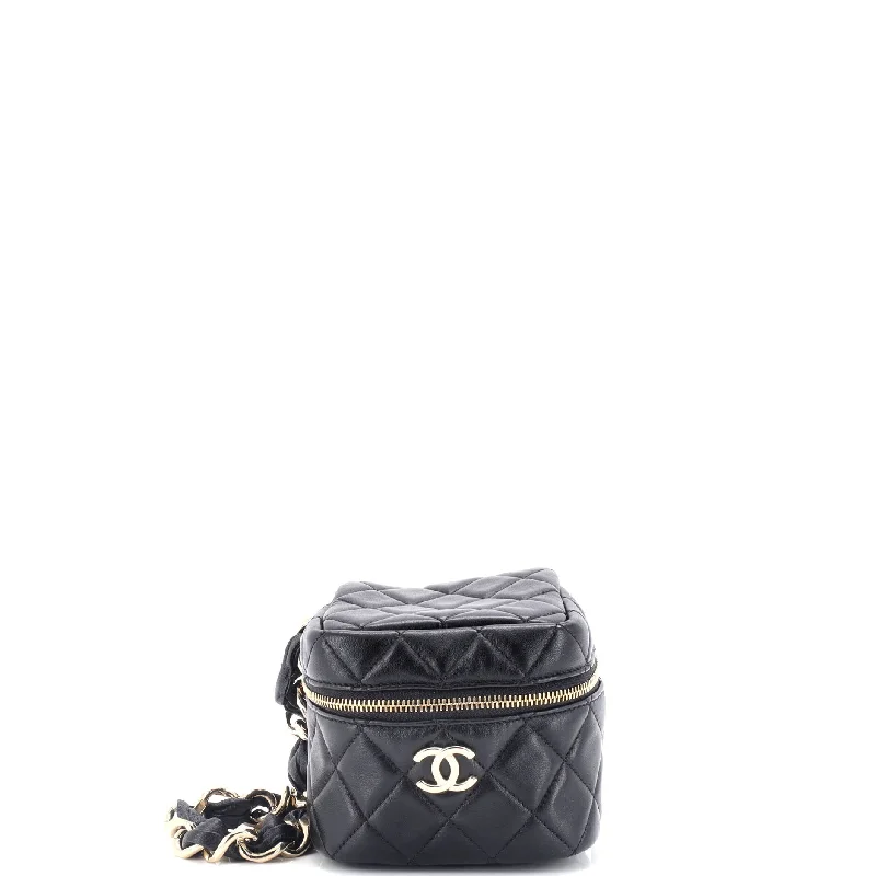 CC Cube Zip Clutch with Chain Handle Quilted Lambskin