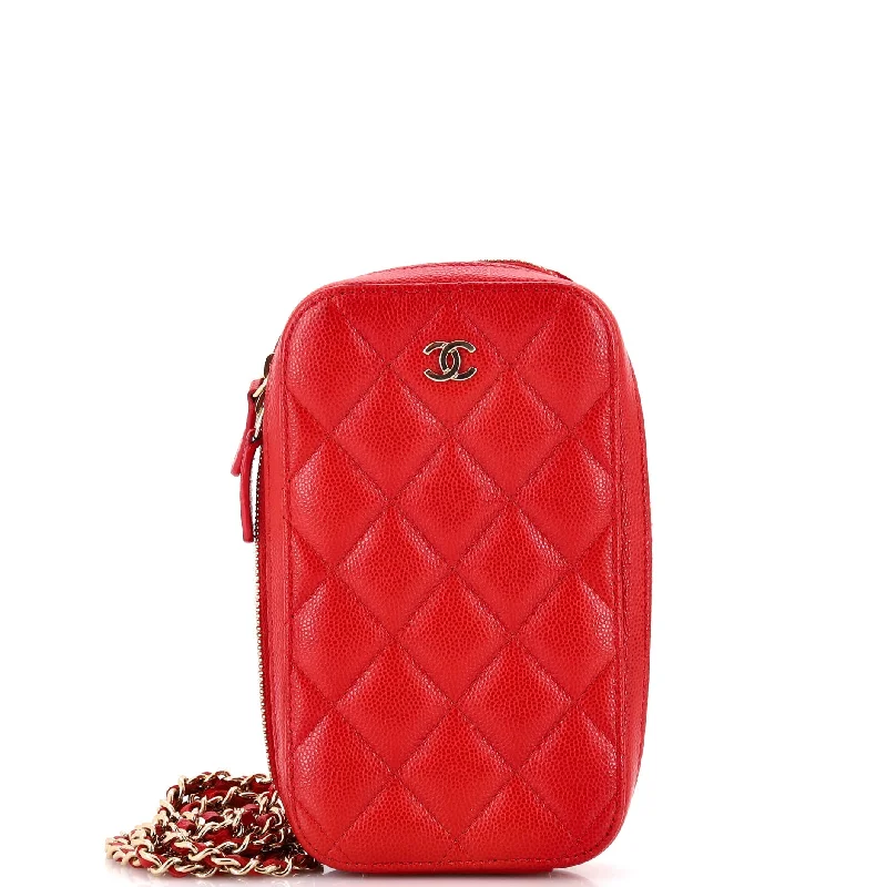 Zip Around Phone Case with Chain Quilted Caviar