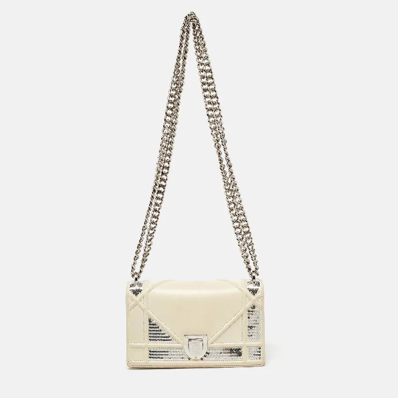 Dior Off White Leather And Sequin Mini Diorama Flap Bag