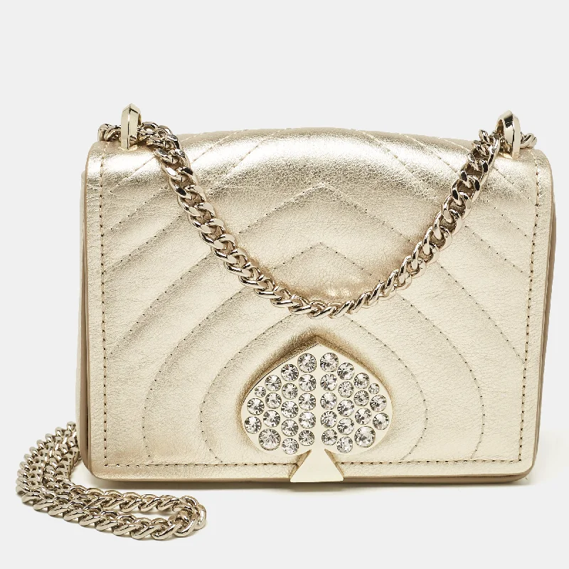 Kate Spade Gold Quilted Leather Amelia Jeweled Chain Shoulder Bag