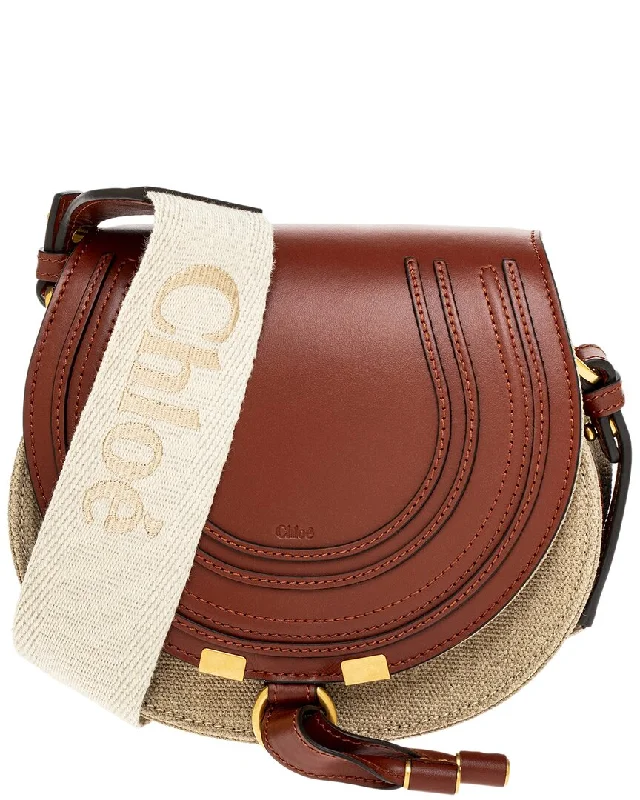 Chloé Marcie Small Linen & Leather Saddle Bag