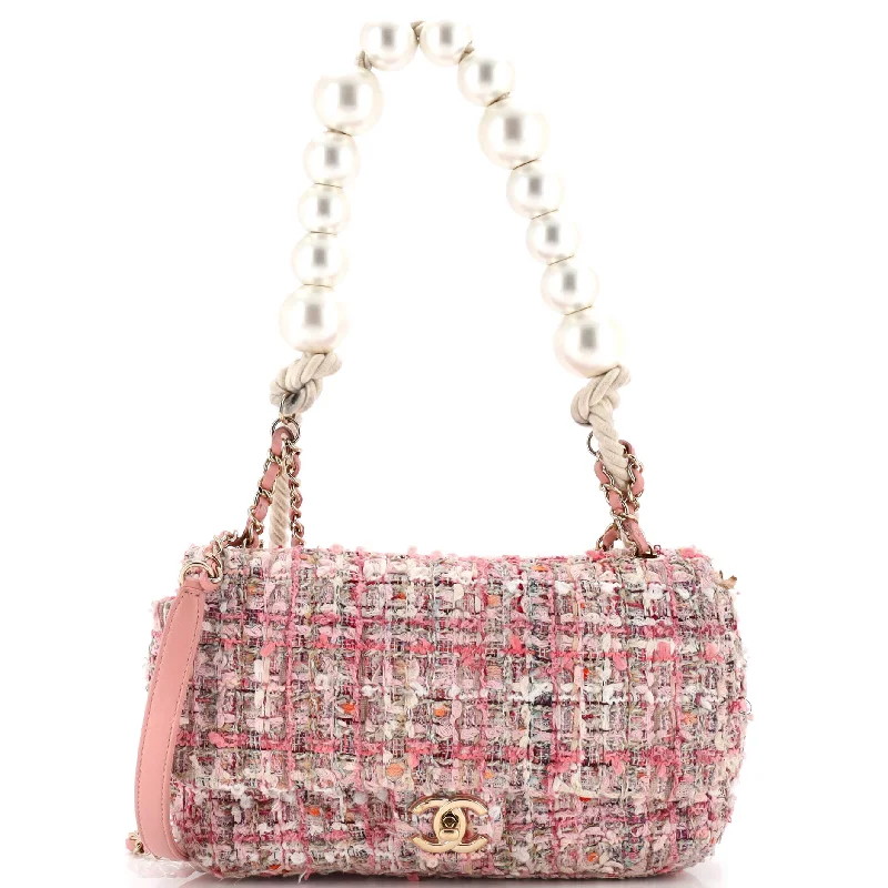 Pearl Handle Flap Bag Quilted Tweed Medium