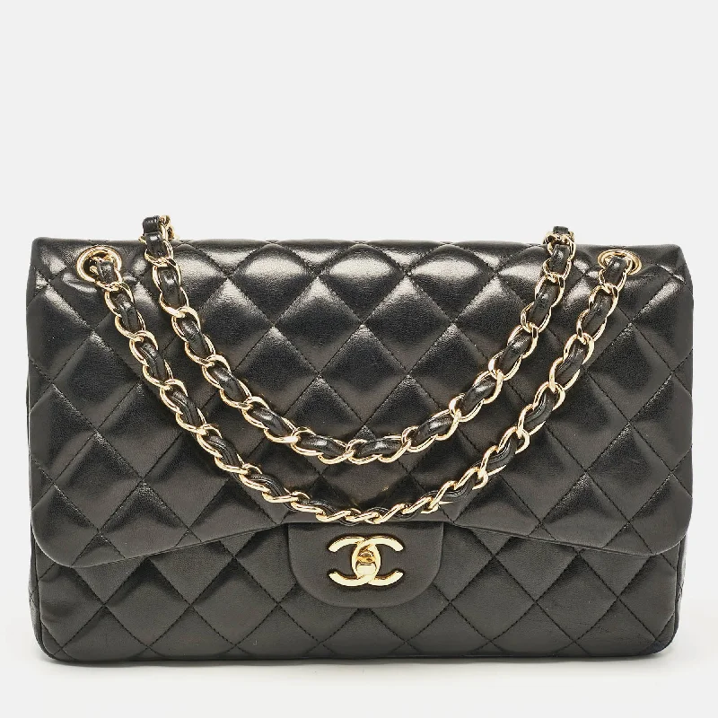 Chanel Black Quilted Leather Jumbo Classic Double Flap Bag