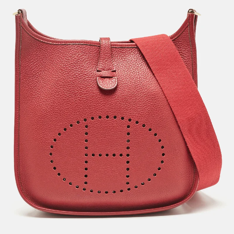 Hermes Rouge Casaque Taurillon Clemence Leather Evelyne Ii Pm Bag