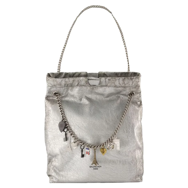 Crush Tote M Shoulder Bag - Balenciaga - Leather - Silver