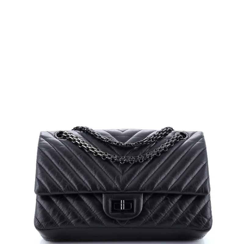 So Black Reissue 2.55 Flap Bag Chevron Aged Calfskin 225