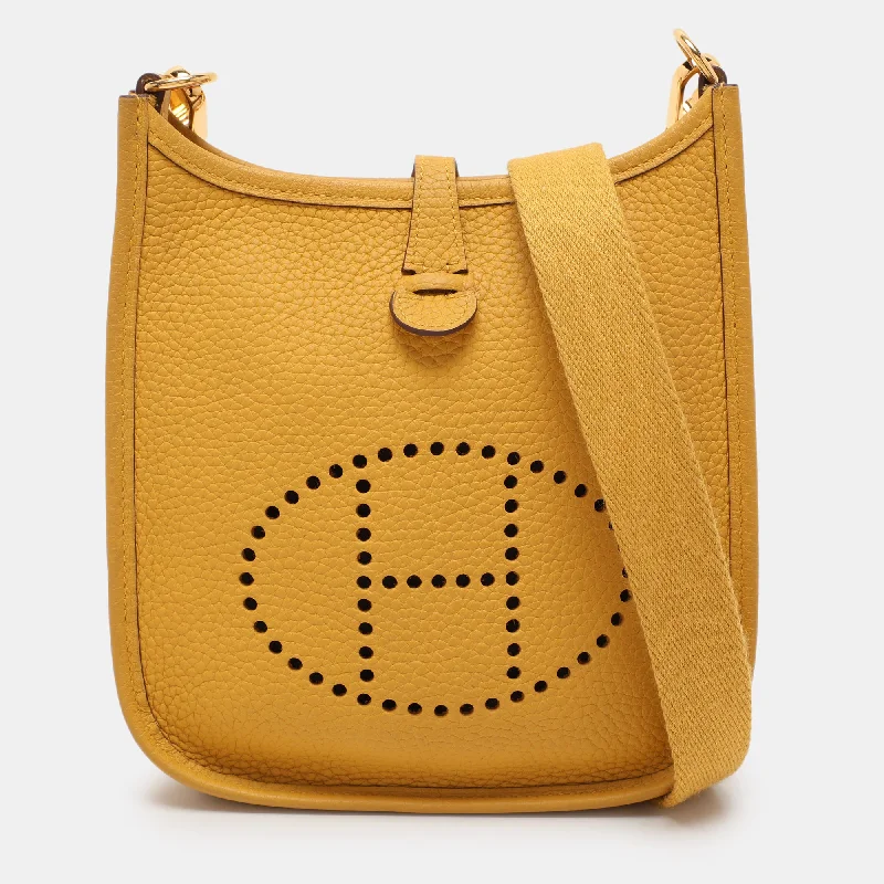 Hermes Jaune Ambre Taurillon Clemence Leather Evelyne 16 Tpm Bag