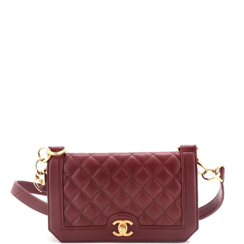 Chain Link Full Flap Bag Quilted Grained Calfskin Small