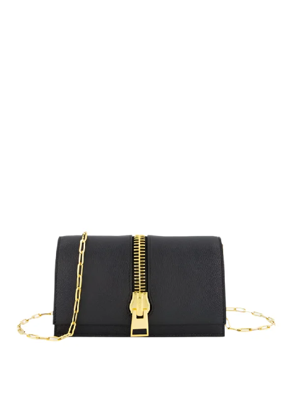 Tom Ford Womens Grained Leather Chain Clutch In Black