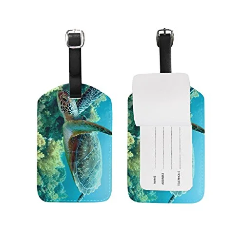 Sea Turtle Travel Leather Luggage Baggage Suitcases Tags Label Set of 2