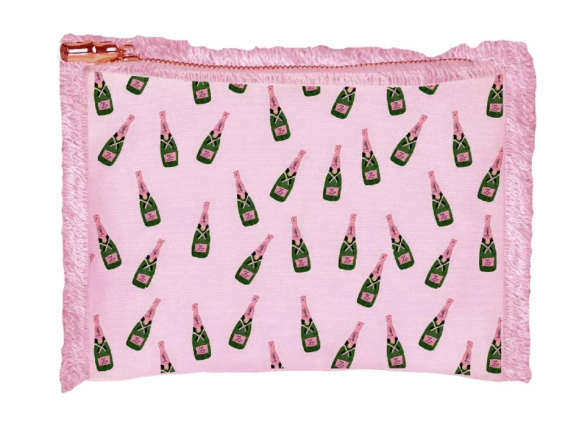 Champagne Fringed Zipper Bag In Pink