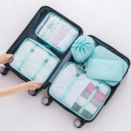 New Arrival 7pcs Travel Make Up Organizer Bag Set Multifunction Clothing Luggage Traveling