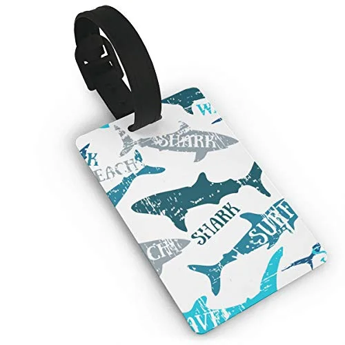 Luggage Tags - Sharks Silhouettes Seamless Pattern Travel Baggage ID Suitcase Labels Accessories