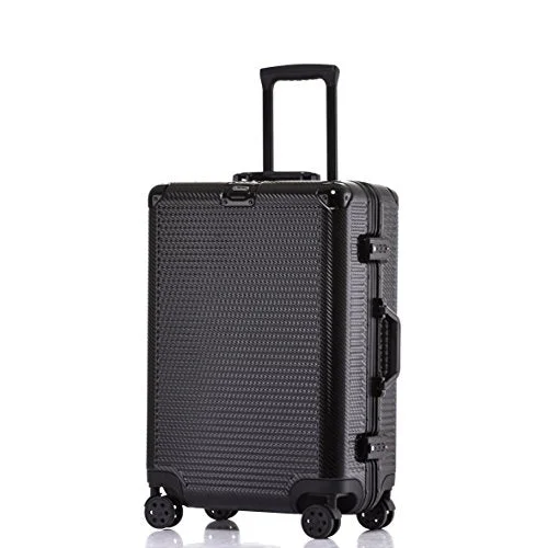 Aluminum Frame Luggage Durable PC Hardshell TSA Lock Spinner Suitcase 24 Inch Black