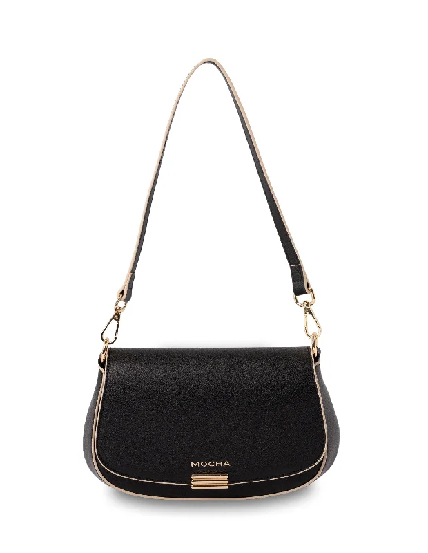 Mocha Daisy Crossbody Bag with Chain - Black