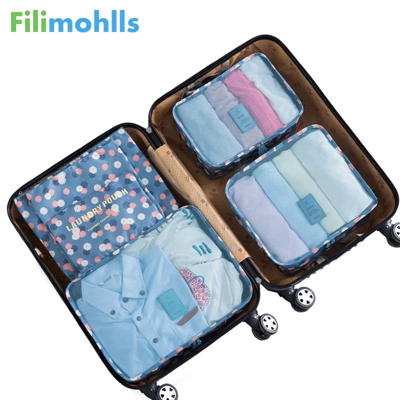 6PCS/Set High Quality Nylon Cloth Travel Mesh Bag Luggage Organizer Packing Cube Organiser Travel