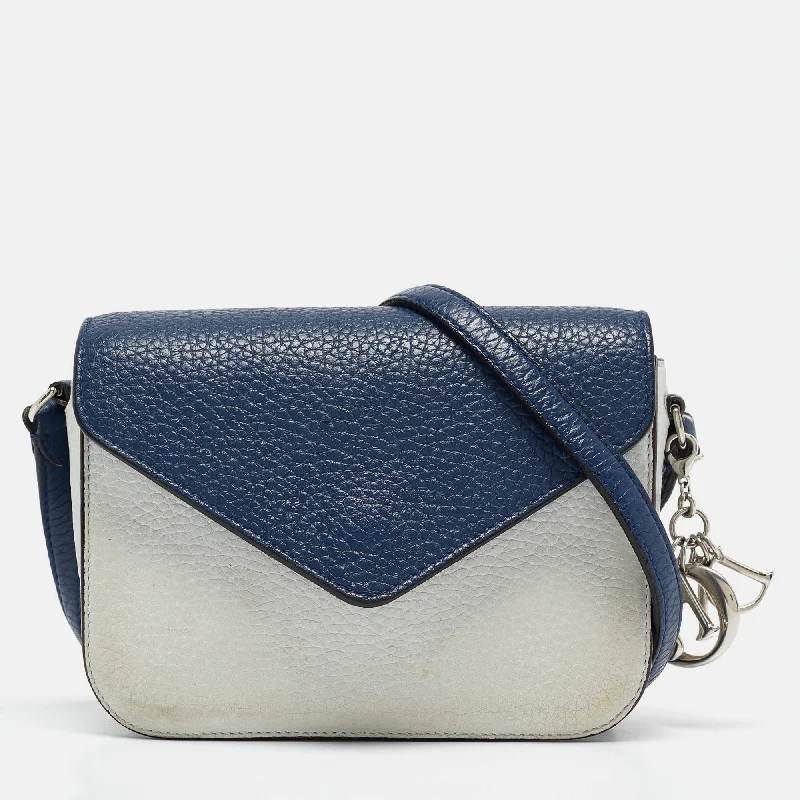 Dior Two Tone Blue Leather Diorissimo Promenade Envelope Pouch Crossbody Bag