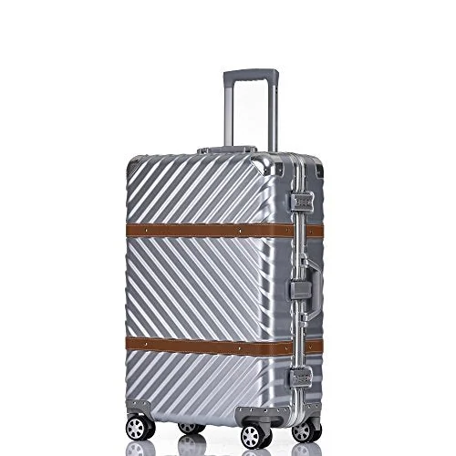 Aluminum Frame Luggage Hardside Fashion Suitcase with Detachable Spinner Wheels 26 Inch Silver