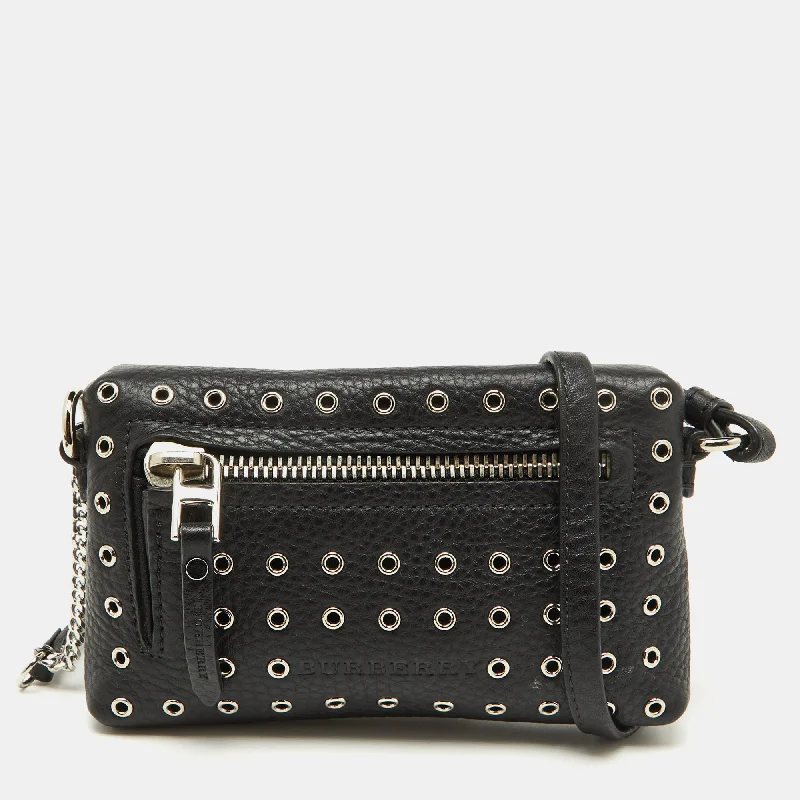 Burberry Black Leather Eyelet Crossbody Bag