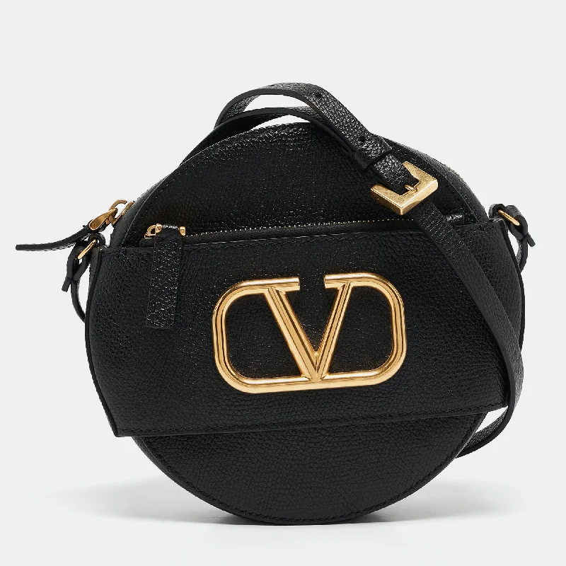 Valentino Black Leather Vlogo Round Crossbody Bag