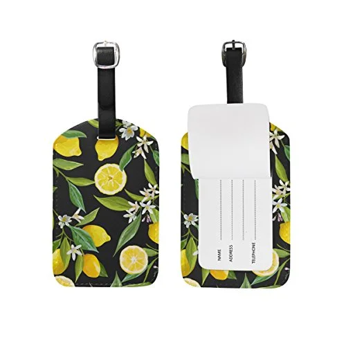 Lemon Flower Travel Leather Luggage Baggage Suitcases Tags Label Set of 2