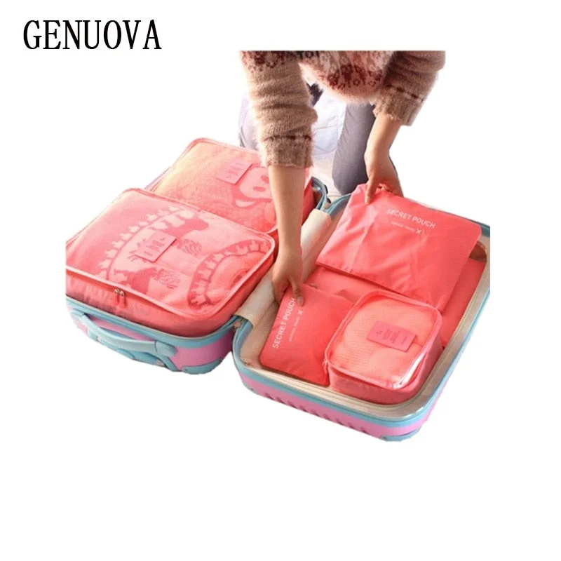 6 Pieces One Set Luggage Nylon Packing Cube Travel Bags System Durable Large Capacity of Unisex