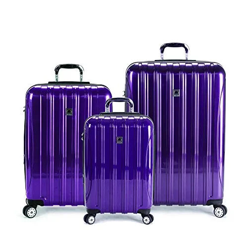 Delsey Luggage Helium Aero 3 Piece Set (21"/25"/29") Lightweight Spinner (Plum)