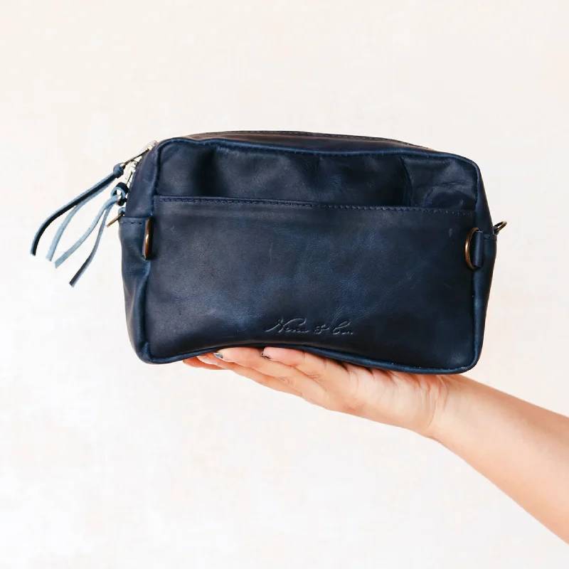 WANDER CROSSBODY BAG + WIDE STRAP SET - FULL LEATHER - NAVY