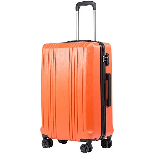 Coolife Luggage Expandable(only 28") Suitcase PC+ABS with TSA Lock Spinner 20in 24in 28in (orange, L(28IN))