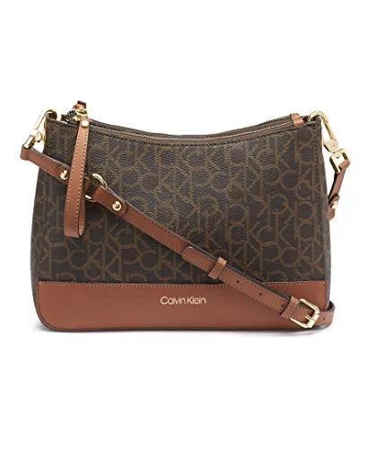 Calvin Klein Sonoma Signature Monogram Messenger Crossbody, brown/khaki/luggage saffiano