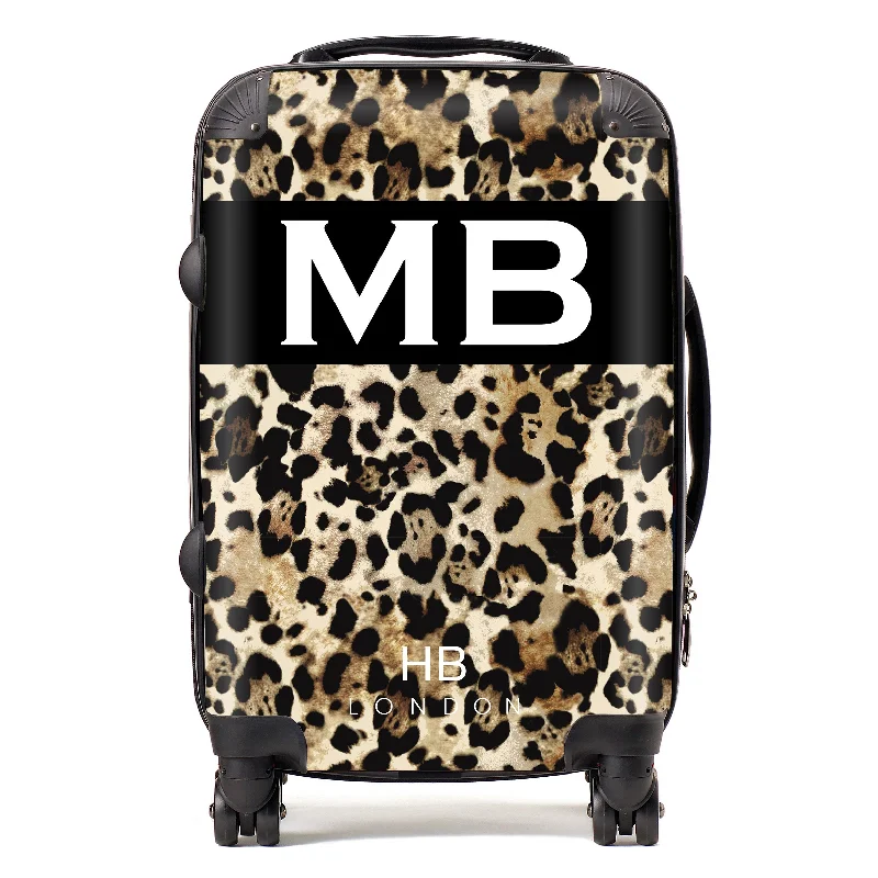 Personalised Leopard Print with White Font Initial Suitcase