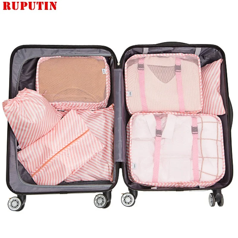 RUPUTIN 7PCS/Set Travel Mesh Bag In Suitcase Luggage Organizer Packing Cube High Quality Clothes