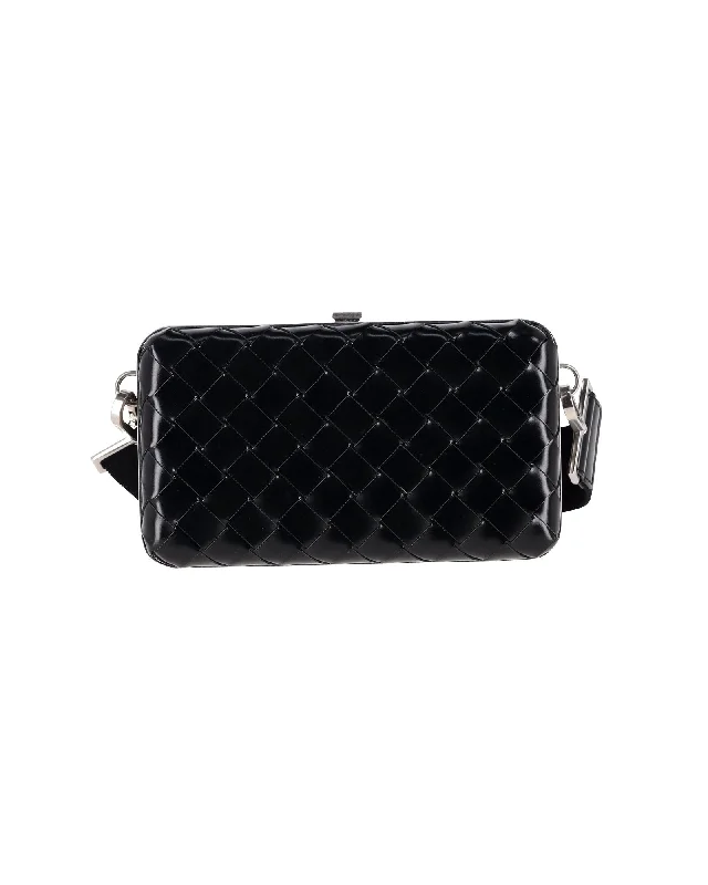 Bottega Veneta Intrecciato Weave Clutch Crossbody Bag in Black Leather